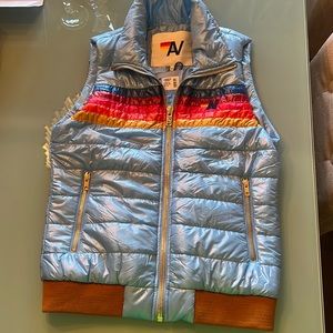 Brand new, never worn, aviator nation, five striped vest with gold zippers